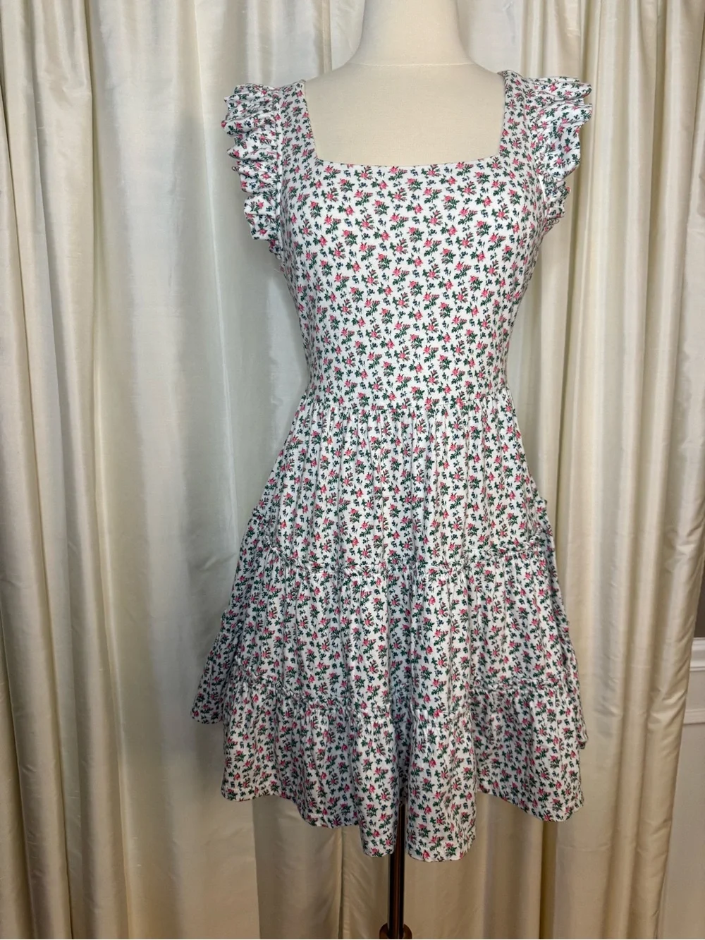 Ralph Lauren White Floral Tiered Sundress with Pink and Green Accents